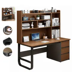 WUWAWDOGA - Escritorio Estanteria Organizador Con Cajones Para Libros Marrón 120x164x50cm