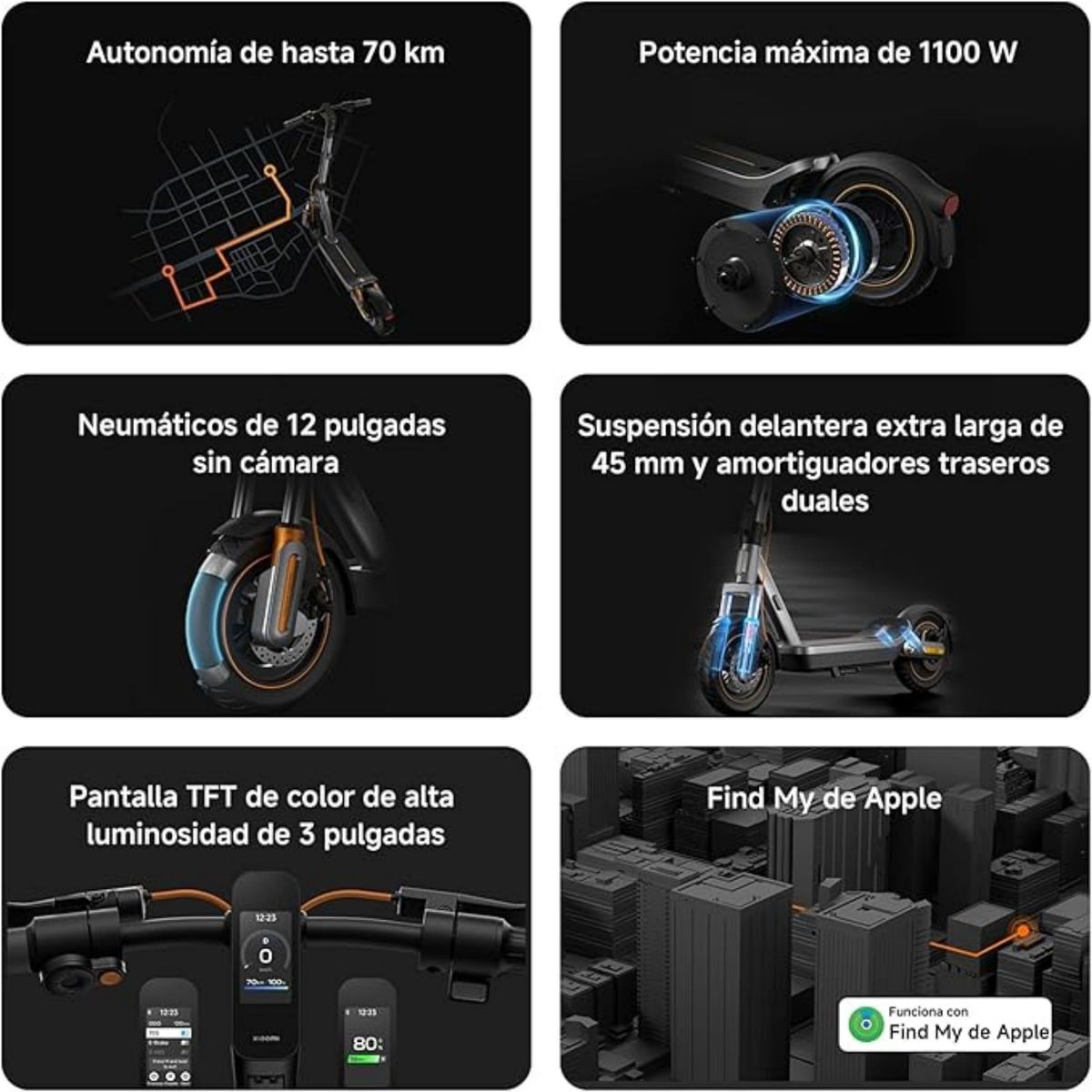 XIAOMI - Xiaomi Scooter Eléctrico 6 Max Plegable Autonomía 70km Máx 25km/h Neumáticos 12"1100W Suspensión