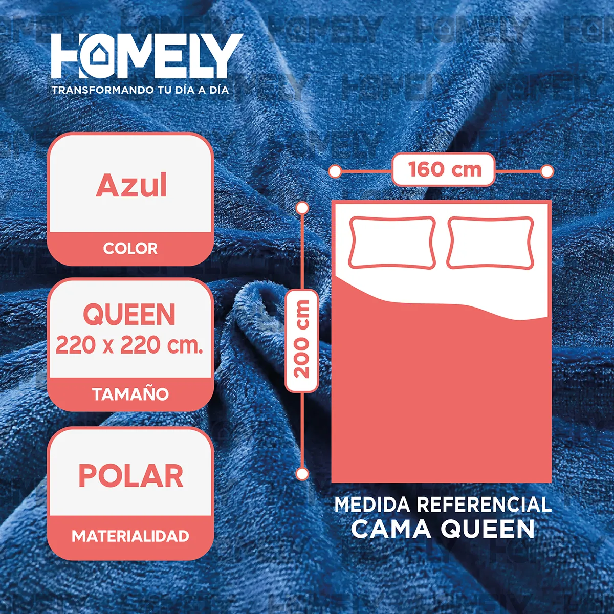 HOMELY - Frazada Polar Termica Queen Homely Manta 220x220cm 300gsm.