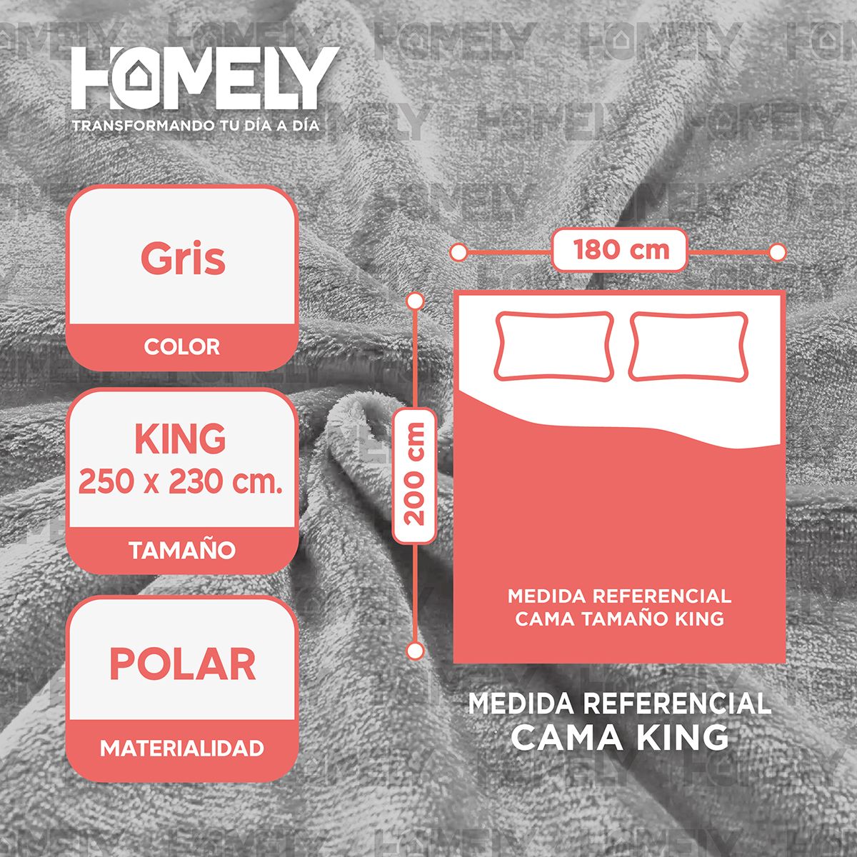 HOMELY - Frazada Polar Termica King 300GSM Homely Manta 250x230cm.