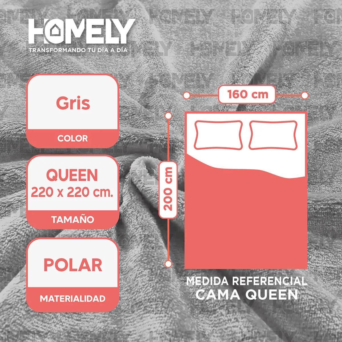 HOMELY - Frazada Polar Termica Queen Homely 300gsm Manta 220x220cm.