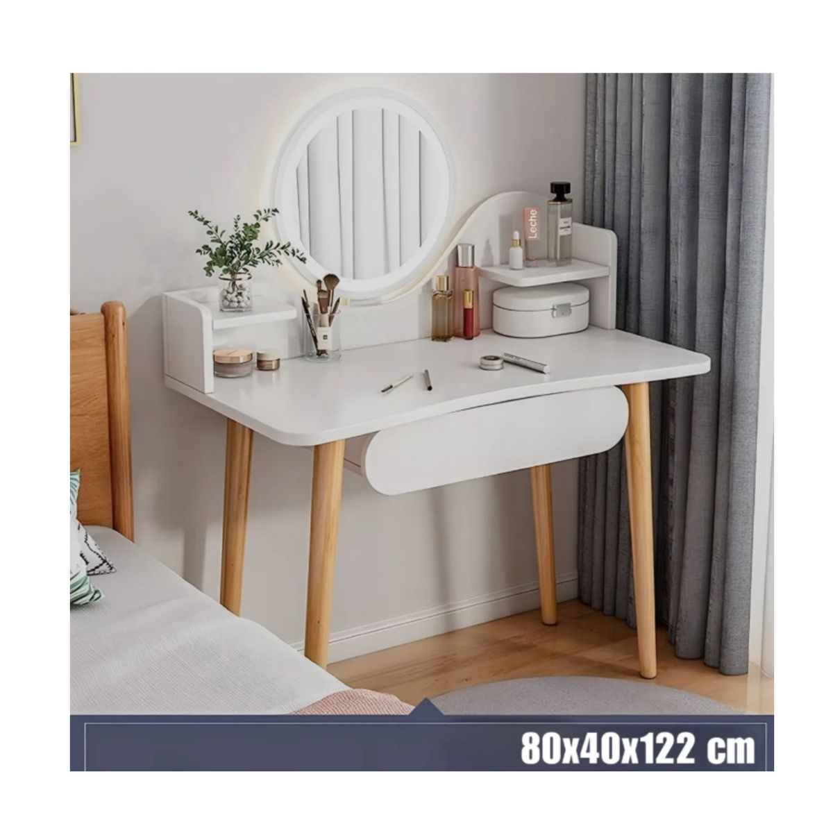 GENERICO - Tocador Blanco Con Espejo Y Taburete 80x40x122 YX2050