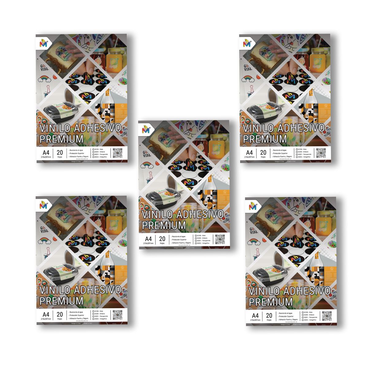 MALIK - Combo 5 Vinilo Brillante A4 - 100 Hojas Alta Adherencia