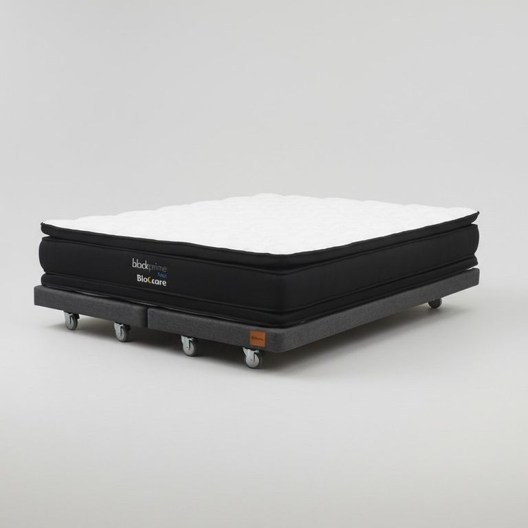 Cama Super King Box 8 cm - L200 cm + Colchon Black Prime - Modelo Dos / Con Rueda Pyton(Gris)