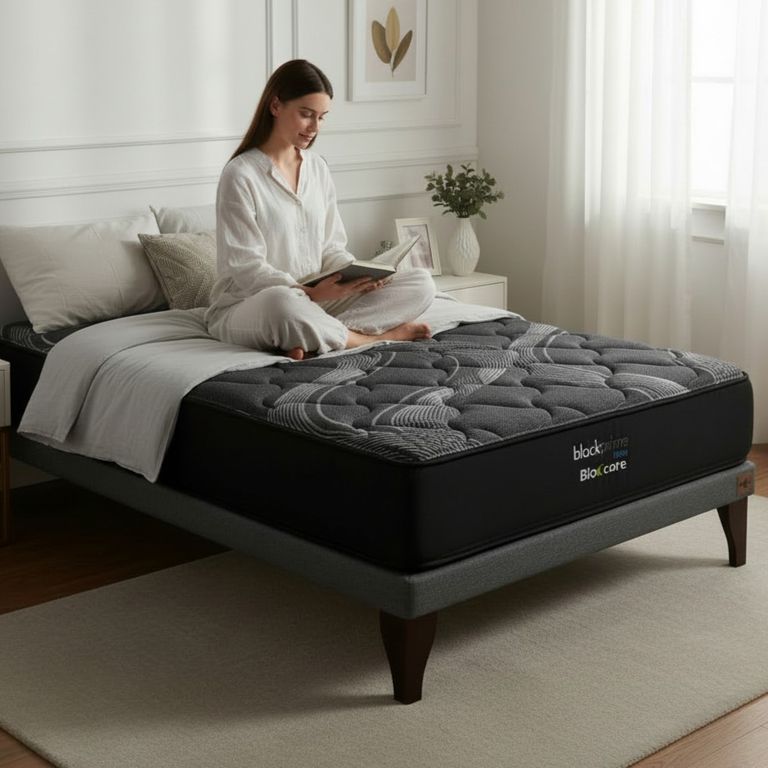 Cama 1 Plaza Box 8 cm - L200 cm + Colchon Black Prime - Modelo Uno / Con Pata 4.5 cm (Gris)