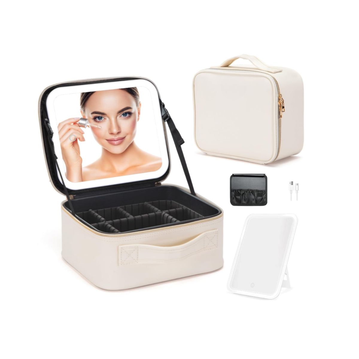 GENERICO - Estuche Profesional Para Maquillaje Y Cosméticos Con Espejo Beige