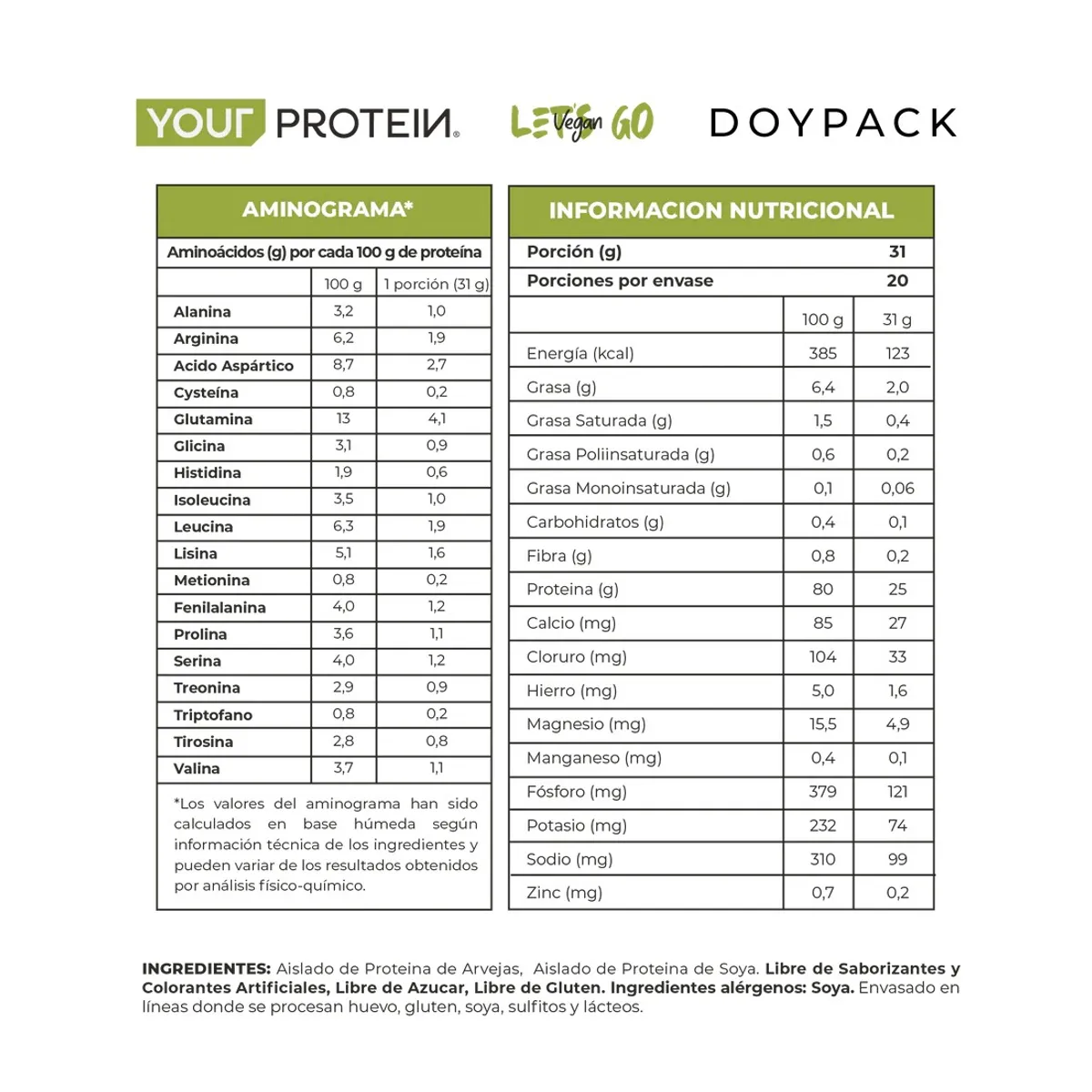 YOUR PROTEIN - PROTEINA LETS GO VEGAN SIN SABOR 1.4LB 660GR - YOUR PROTEIN