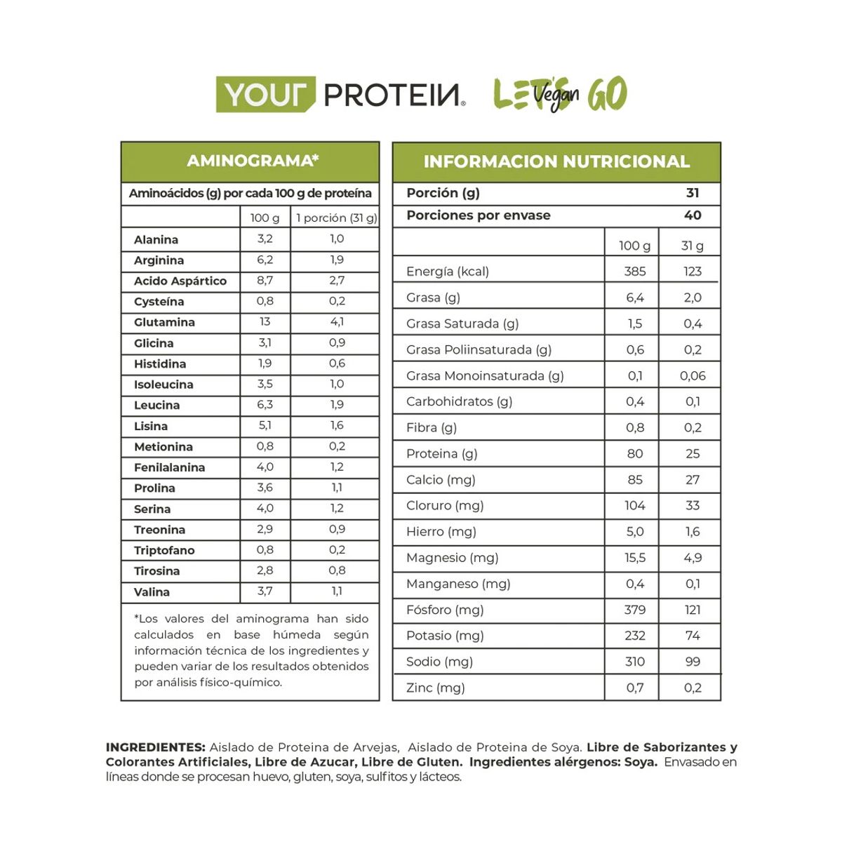 YOUR PROTEIN - PROTEINA LETS GO VEGAN SIN SABOR 2.8LB 1,28KG - YOUR PROTEIN