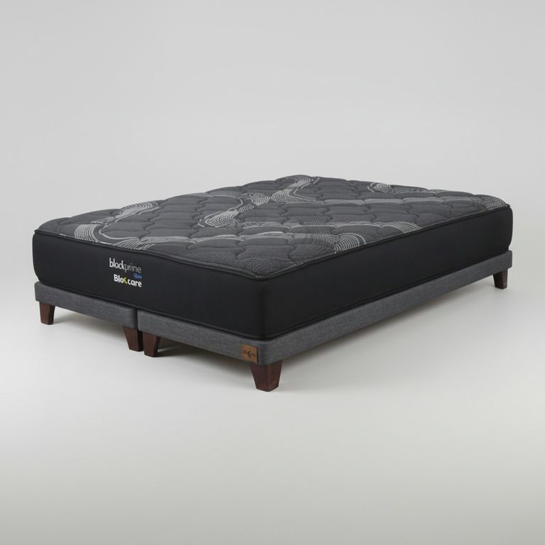 Cama 2 Plazas Box 8 cm - L190 cm + Colchon Black Prime - Modelo Uno / Con Pata 11 cm (Gris)