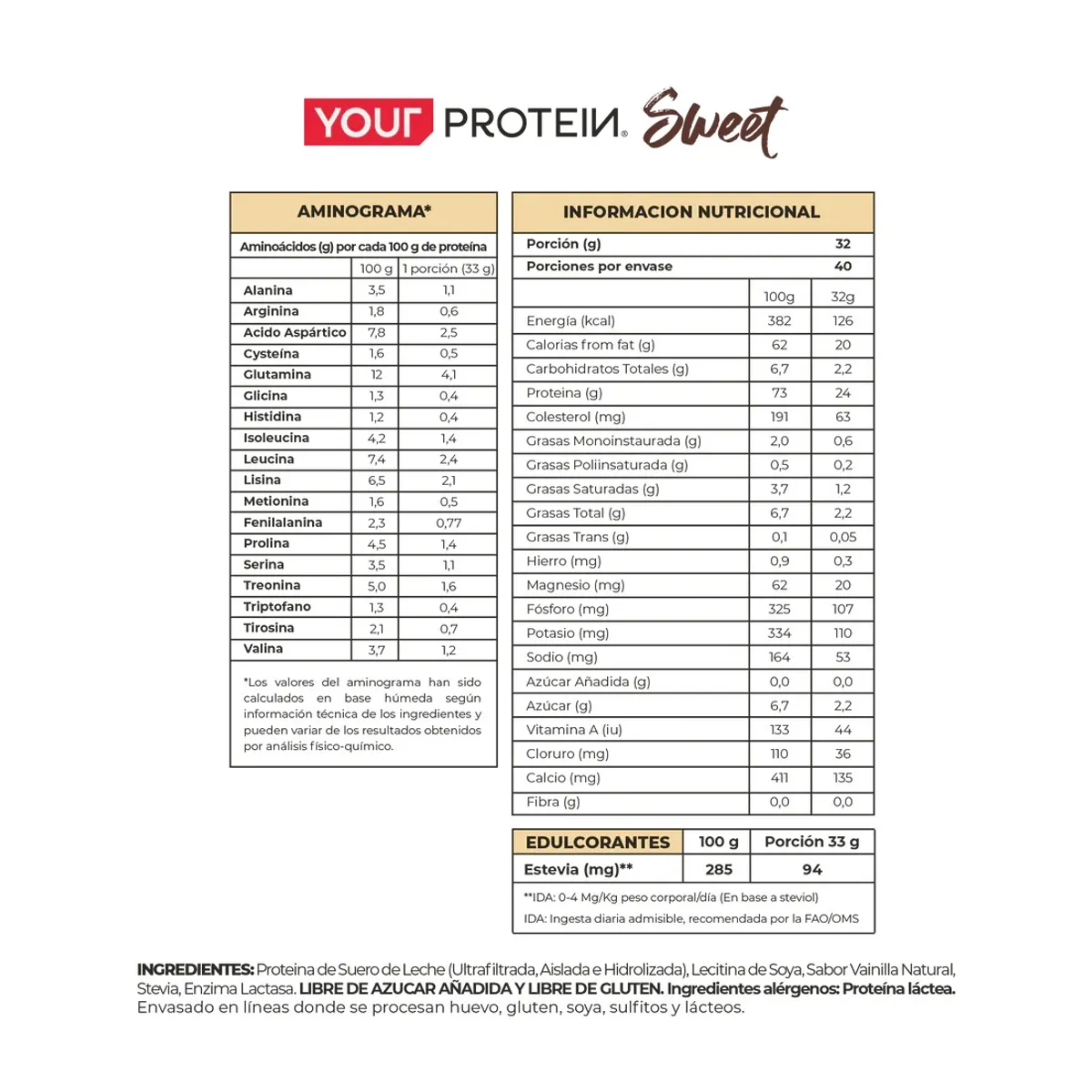 YOUR PROTEIN - PROTEINA WHEY SWEET VAINILLA 2.9LB 1.32KG- YOUR PROTEIN
