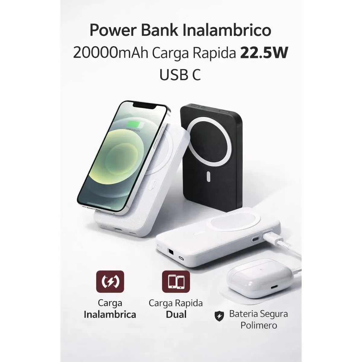 GENERICO - Cargador Inalámbrico 20000 Mah Magnético Color Variado SOLMA