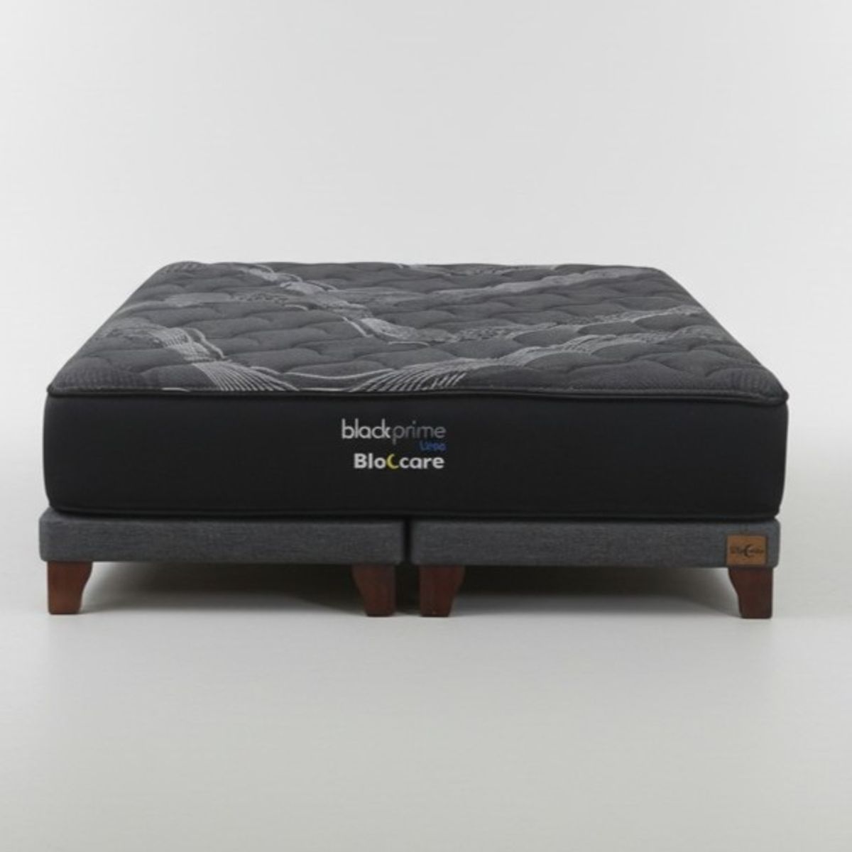 BLOCCARE - Cama King  Box 8 cm - L200 cm  + Colchon Black Prime - Modelo Uno / Con Pata 11 cm (Gris)