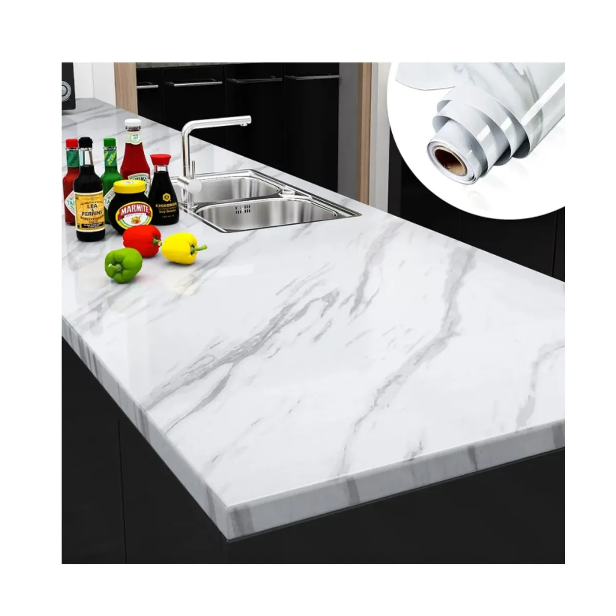 GENERICO - Papel Tapiz Adhesivo Mármol Impermeable Para Encimera Cajon 10m Blanco