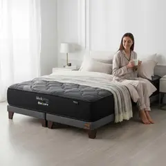 BLOCCARE - Cama Super King Box 8 cm - L200 cm + Colchon Black Prime - Modelo Uno / Con Pata 24 cm (Gris)