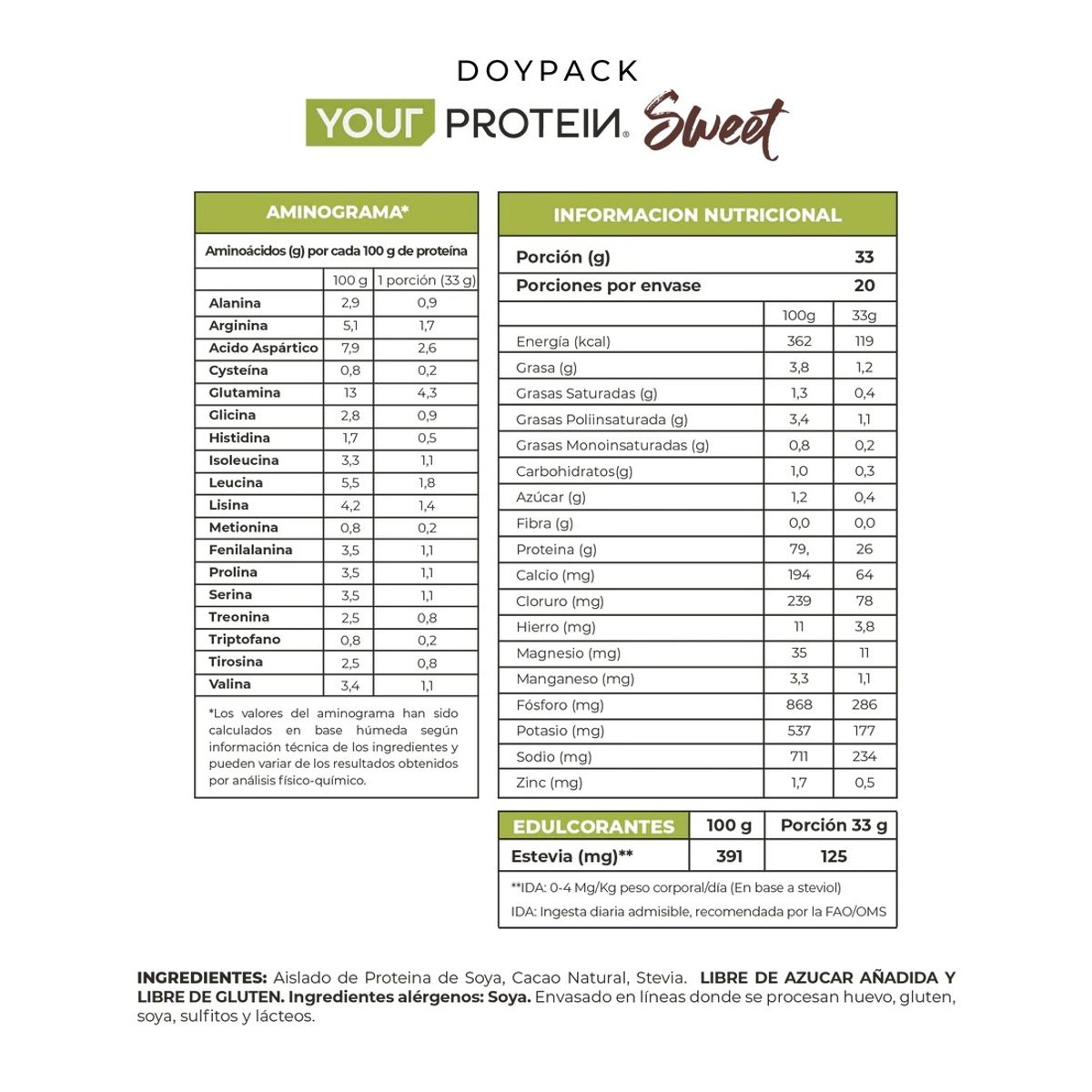 YOUR PROTEIN - PROTEINA SWEET VEGAN CACAO 1.4LB 660GR- YOUR PROTEIN