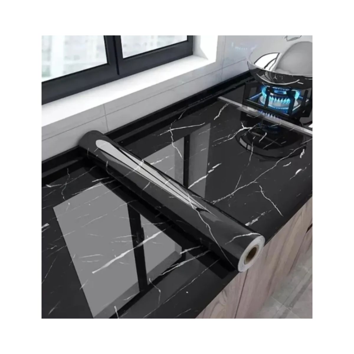 GENERICO - Papel Tapiz Adhesivo Mármol Impermeable Para Encimera Cajon 10m Negro