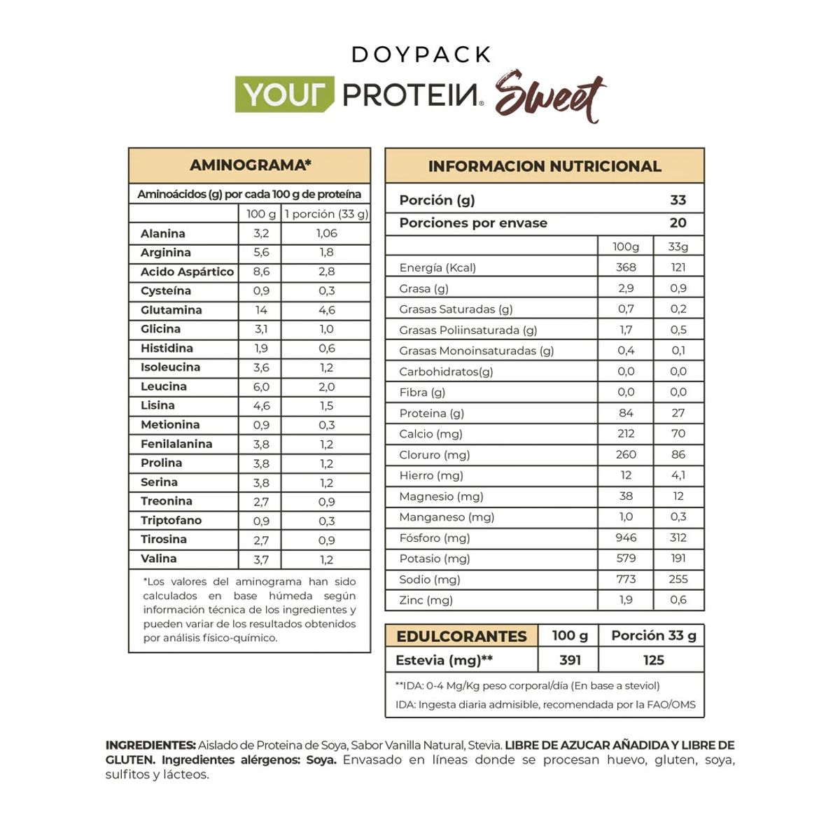 YOUR PROTEIN - PROTEINA SWEET VEGAN VAINILLA 1.4LB 660GR- YOUR PROTEIN