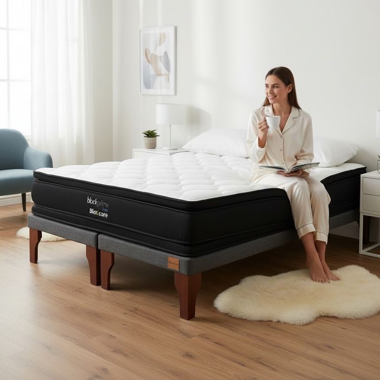 Cama King Box 8 cm - L200 cm + Colchon Black Prime - Modelo Dos / Con Pata De 24 Cm (Gris)