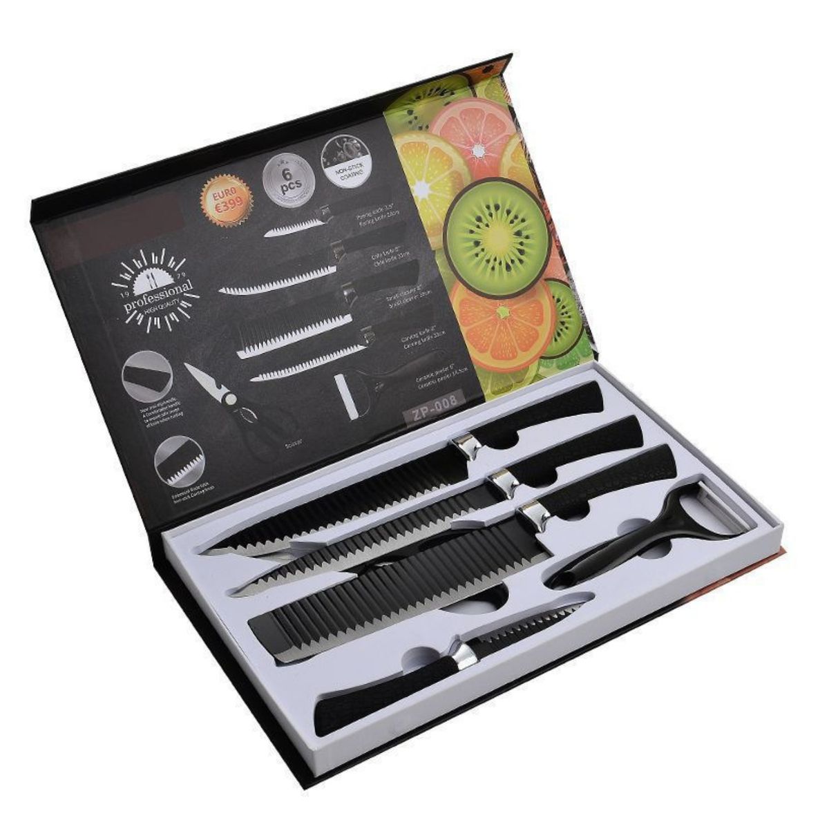 GENERICO - Set de Cuchillos de Cocina Profesionales de 6 Piezas - Hojas de Acero Inoxidable