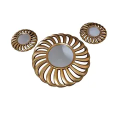 GENERICO - Set de Espejos Decorativos Forma Floral Color Dorado 3 Piezas