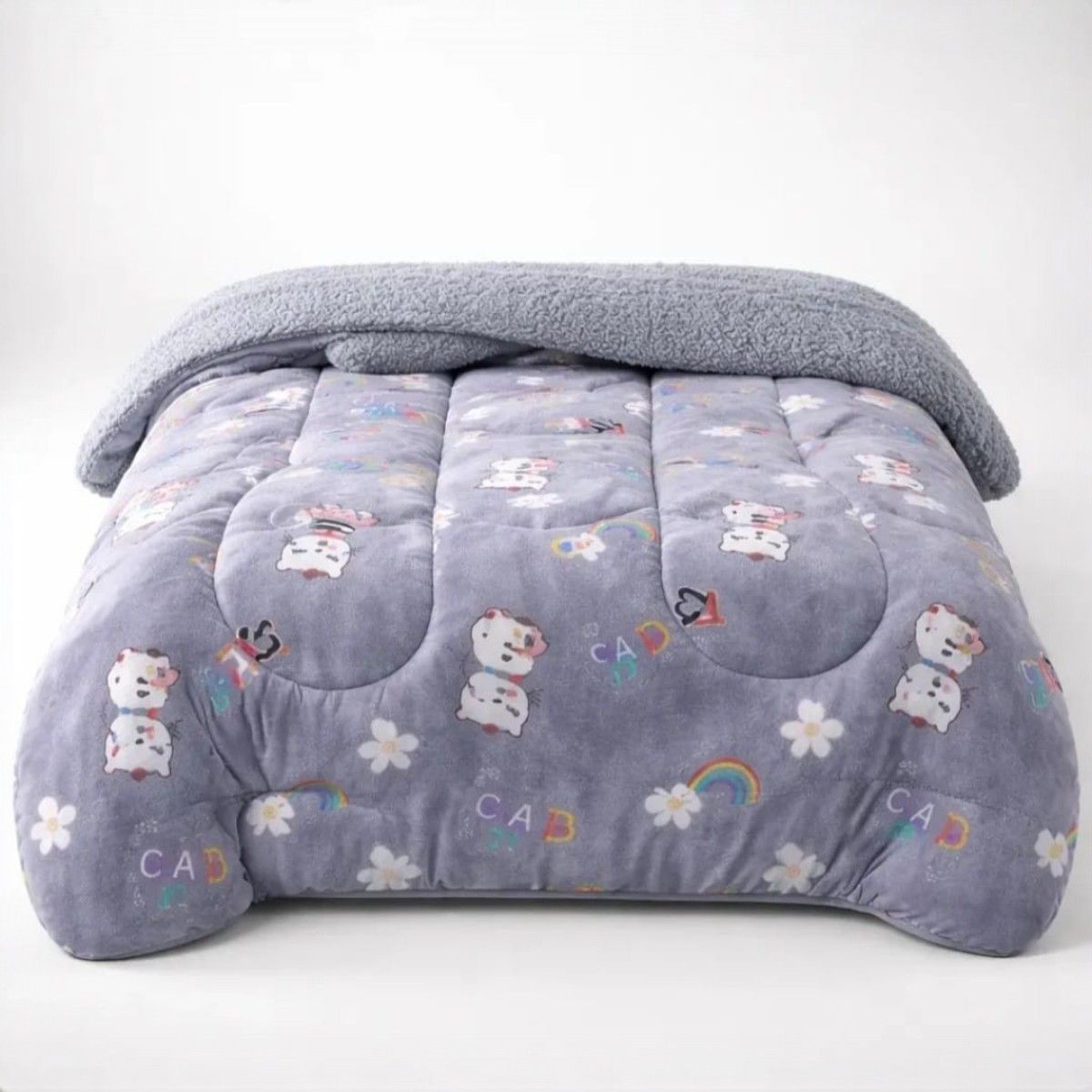 GENERICO - Cubrecama Plush Con Chiporro De Invierno 1.5 Plaza Infantil Diseño Gatos Animados