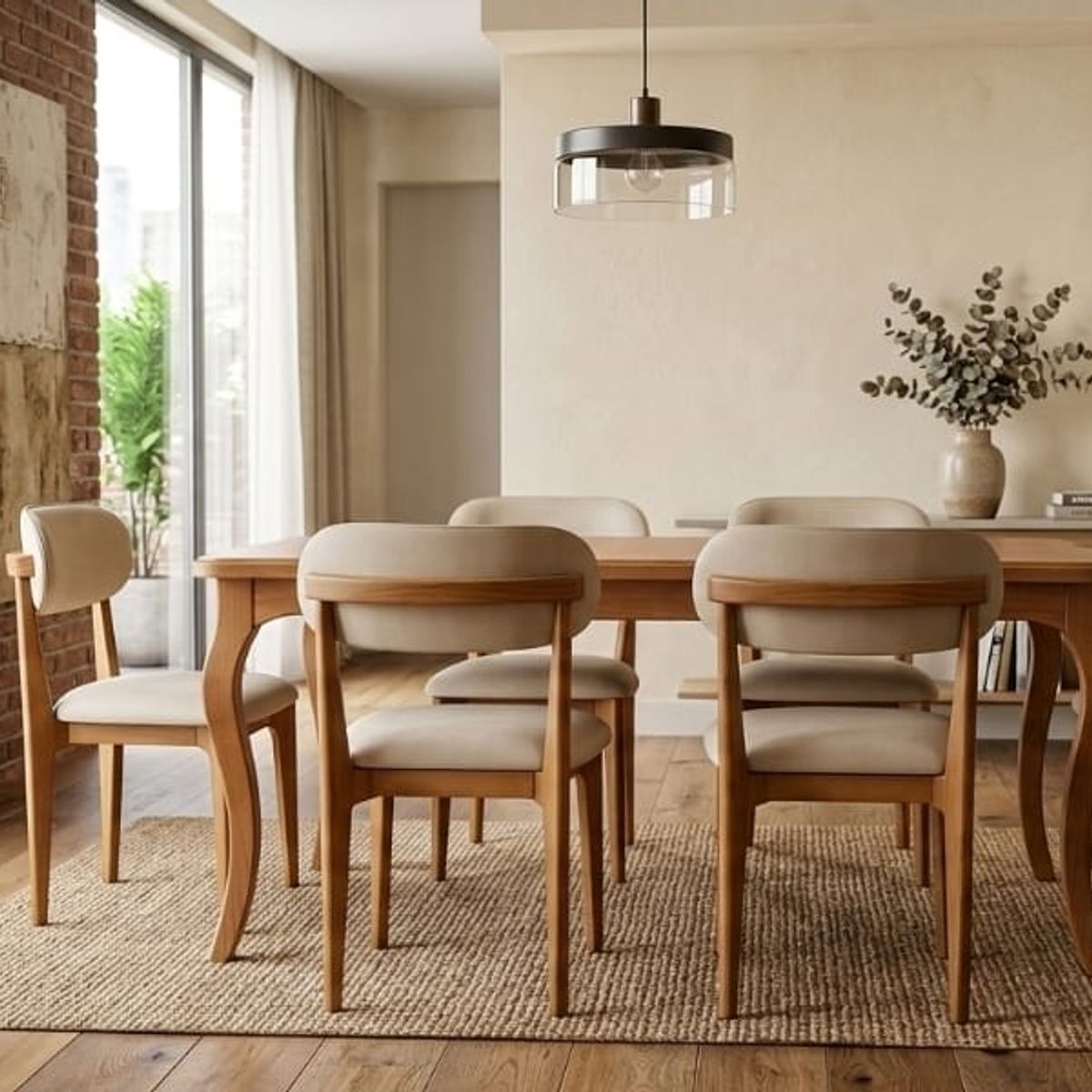 MUEBLES NATIVA - Comedor Mónaco 90x160 - 6 sillas tapiz Crudo