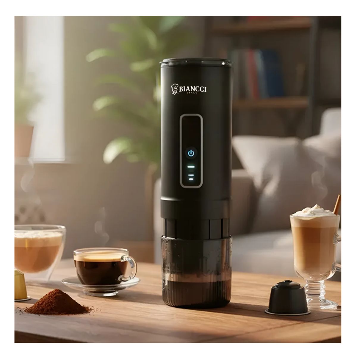 HOMEBRANDT - Cafetera Portátil 3 En 1 Café Molido Y Cápsulas 140w Negro