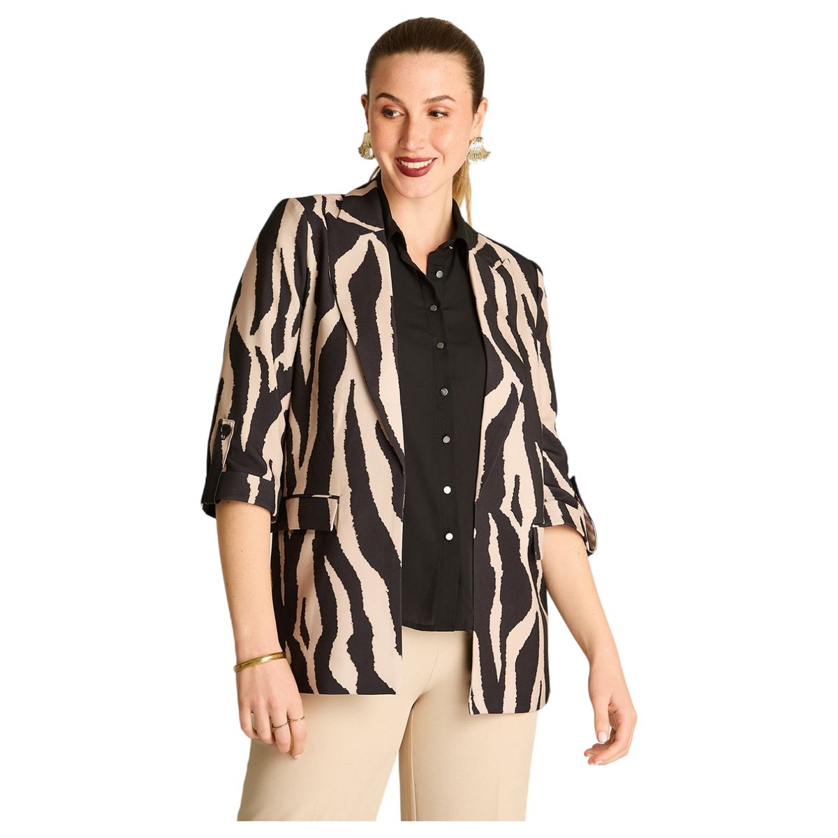 LORENZO DI PONTTI - Blazer Negro Manga 3/4 con Bolsillos y Solapa