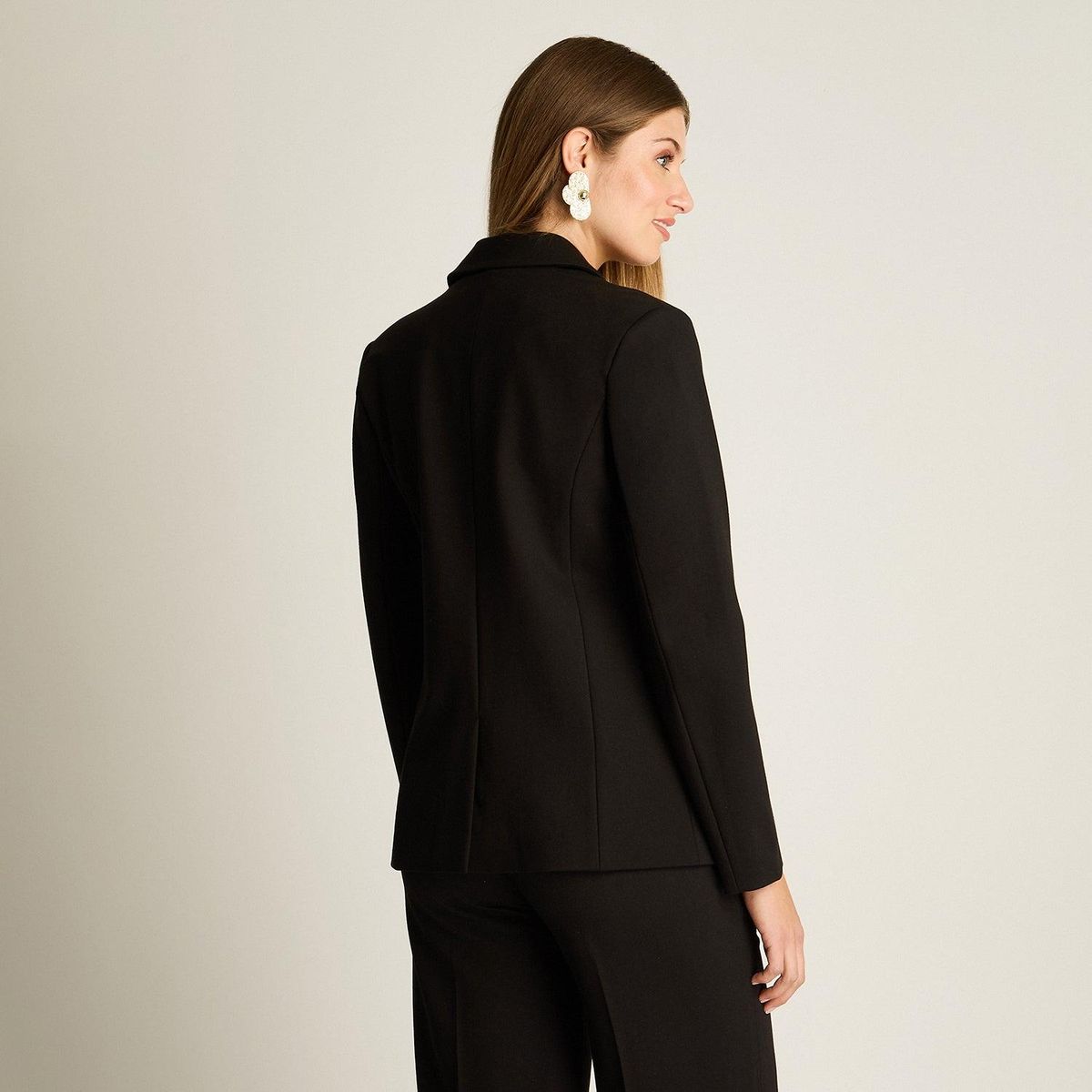 LORENZO DI PONTTI - Blazer Negro Básico Punto Roma con Dos Bolsillos