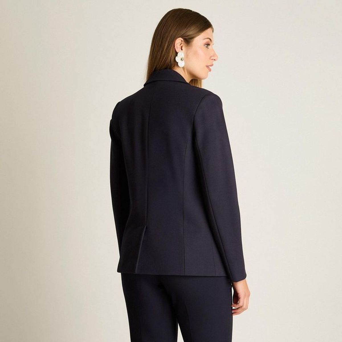 LORENZO DI PONTTI - Blazer Azul Básico Punto Roma con Dos Bolsillos