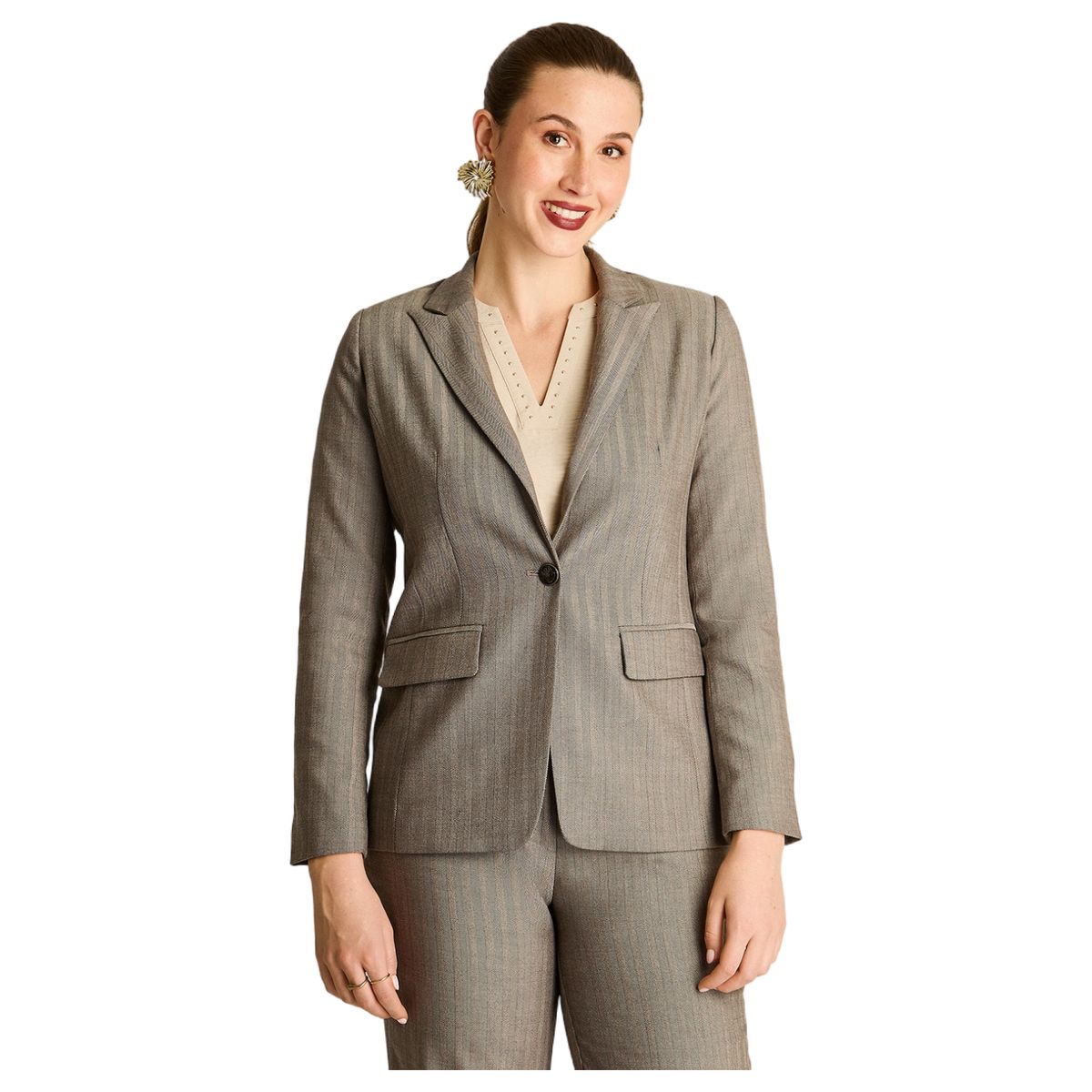 LORENZO DI PONTTI - Blazer Gris Clásico con Bolsillos y Solapa