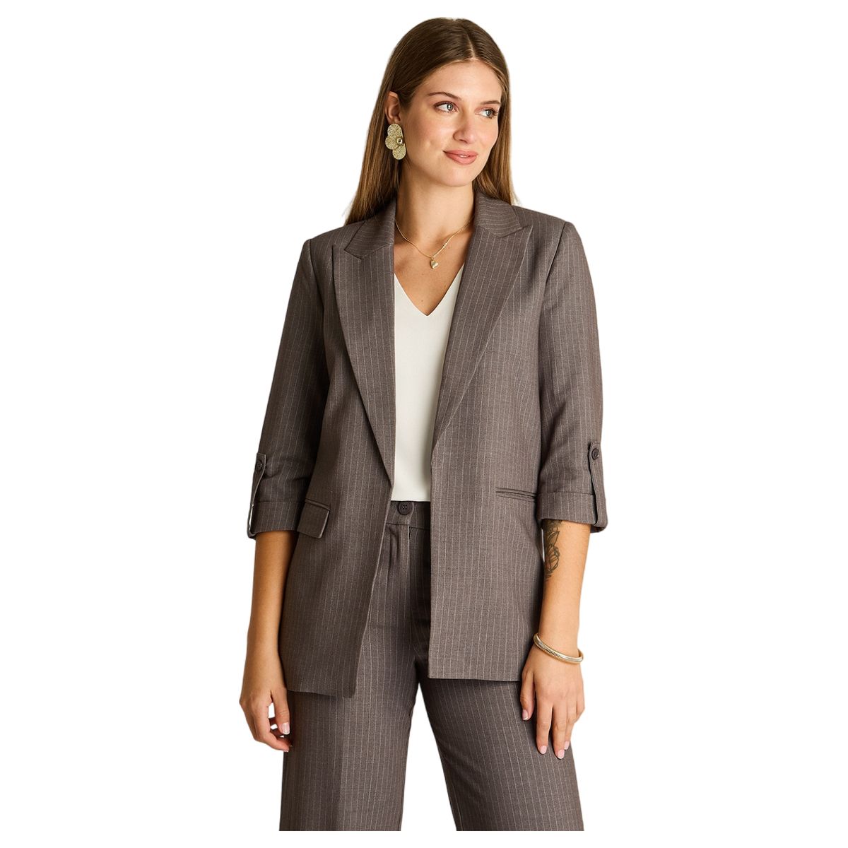 LORENZO DI PONTTI - Blazer Gris Manga 3/4 con Bolsillos y Solapa
