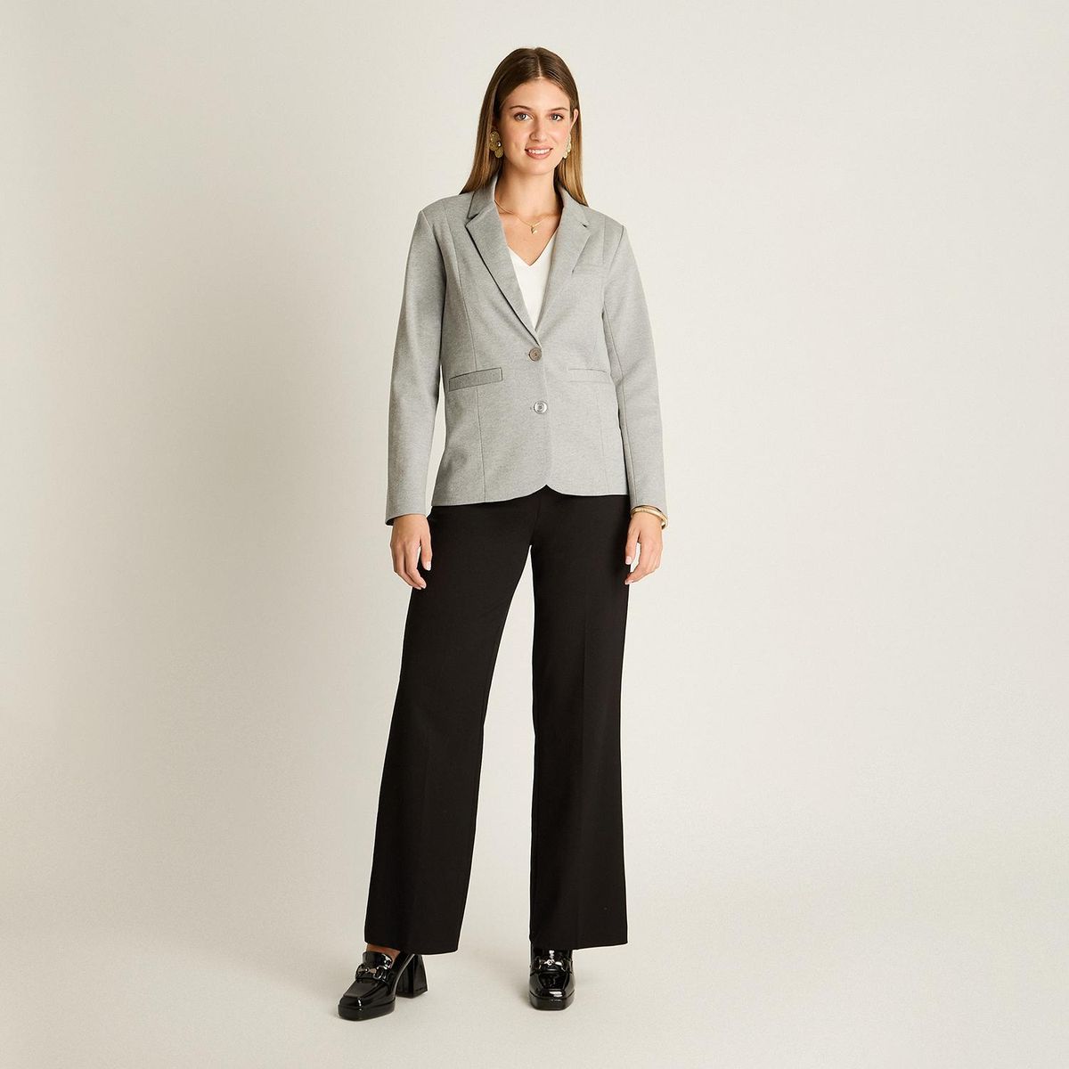 LORENZO DI PONTTI - Blazer Básico Punto Roma Dos Bolsillos Mujer Gris