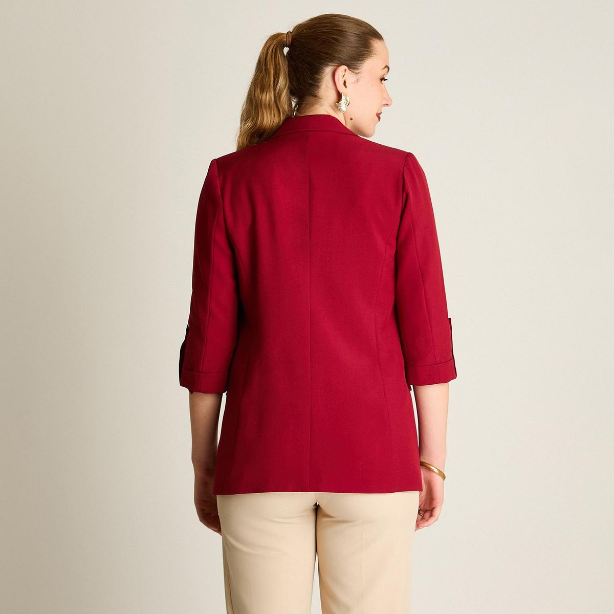 LORENZO DI PONTTI - Blazer Rojo Manga 3/4 con Bolsillos y Solapa
