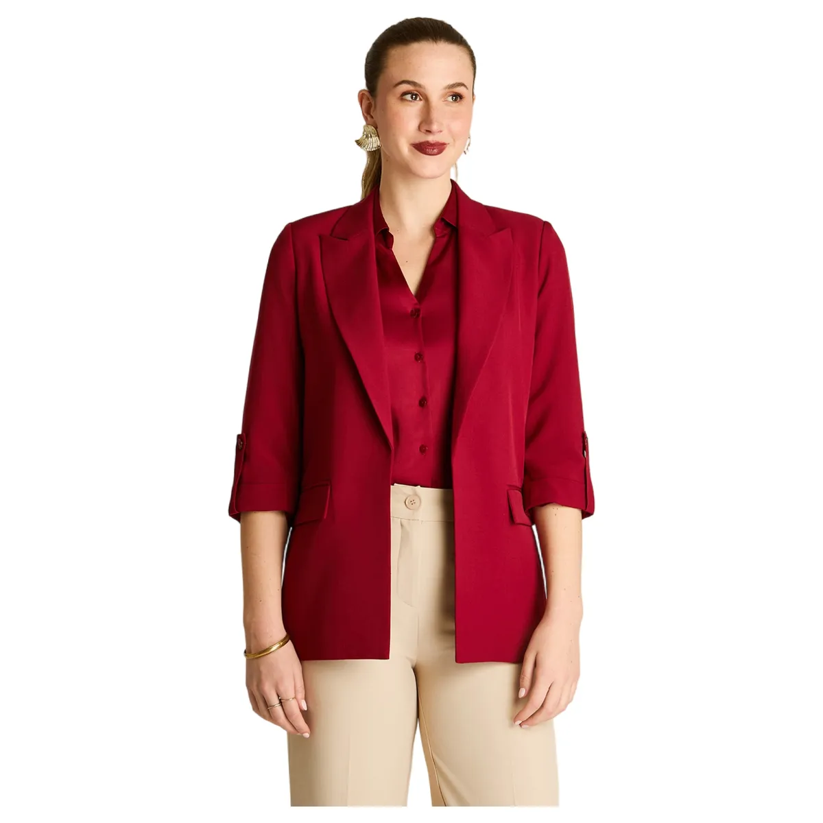 LORENZO DI PONTTI - Blazer Rojo Manga 3/4 con Bolsillos y Solapa