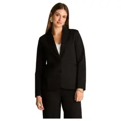 LORENZO DI PONTTI - Blazer Negro Básico Punto Roma con Dos Bolsillos
