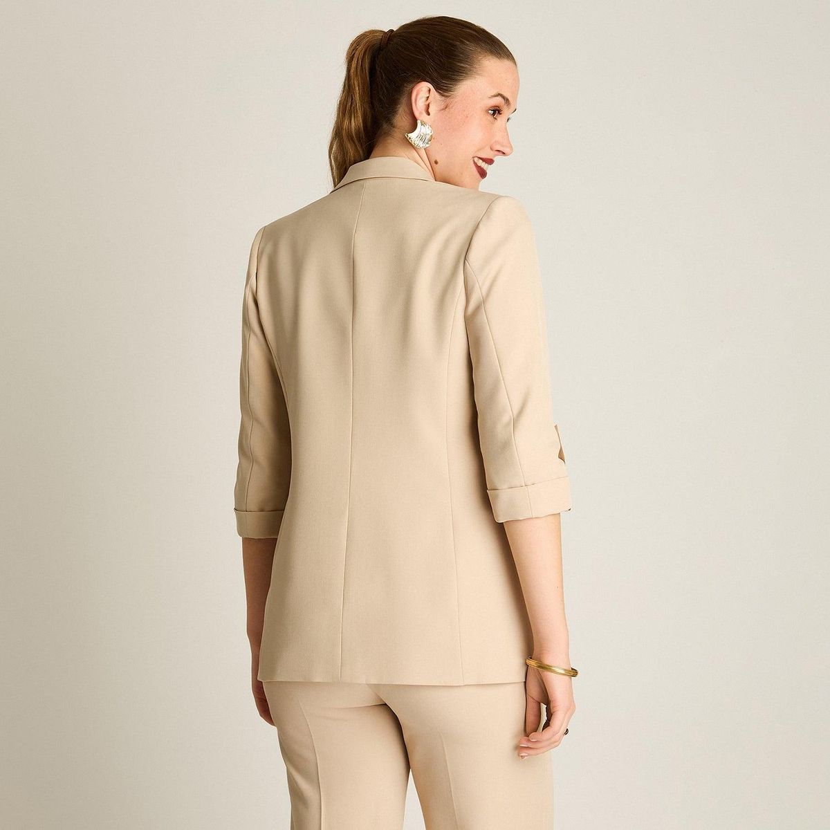 LORENZO DI PONTTI - Blazer Beige Manga 3/4 con Bolsillos y Solapa