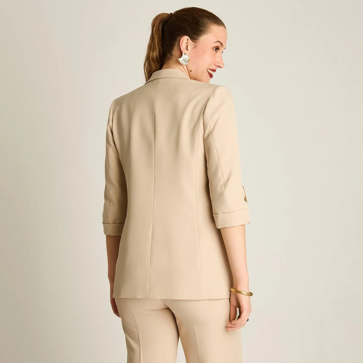 LORENZO DI PONTTI - Blazer Beige Manga 3/4 con Bolsillos y Solapa