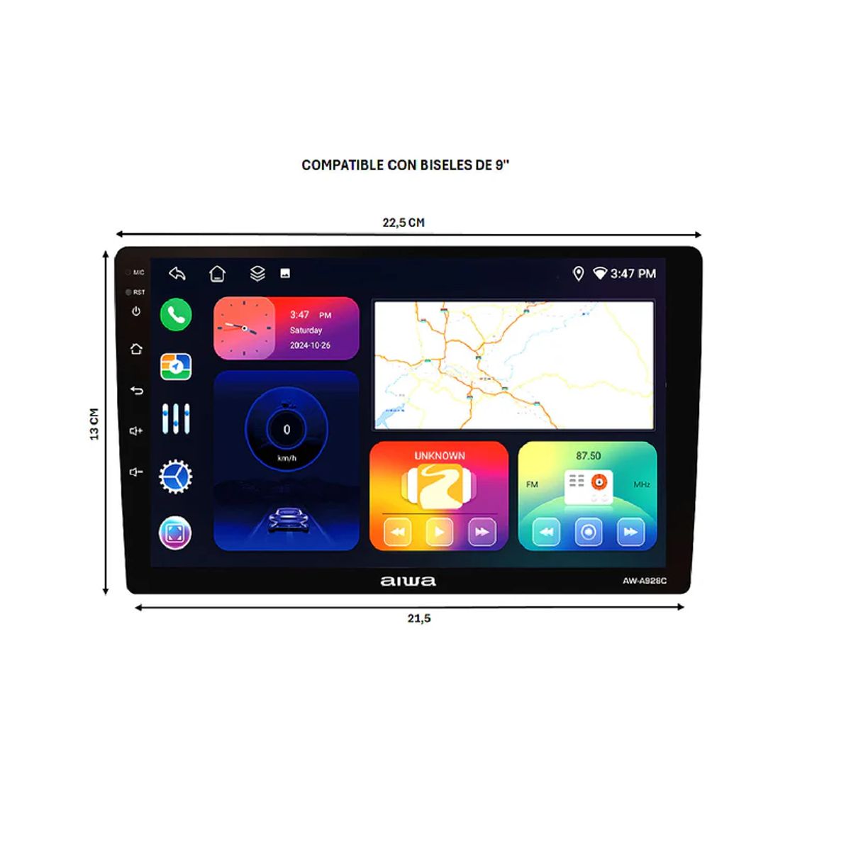 AIWA - Radio Auto Aiwa 2 Din Android Octacore Hd De 9'' Aw-a928c