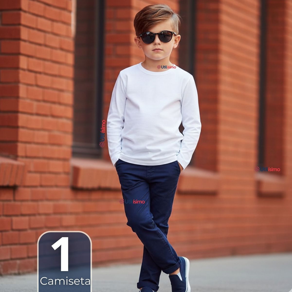 UTILISIMO - Camiseta Algodón Manga Larga Polera Primera Capa Blanco Niño