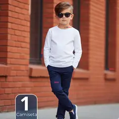 UTILISIMO - Camiseta Algodón Manga Larga Polera Primera Capa Blanco Niño