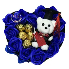 GENERICO - Box Corazón de Graduación con Rosas eternas, Bombones y Peluchito