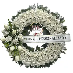 GENERICO - Corona Condolencias de 100 Rosas Eternas, Flores, Cinta Personalizada y Atril