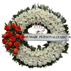 GENERICO - Corona Condolencias de 100 Rosas Eternas, Flores Naranjas, Cinta Personalizada y Atril
