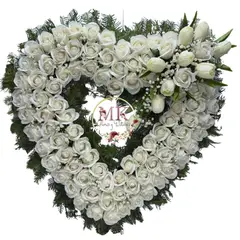 GENERICO - Corazón de Condolencias de 100 Rosas Eternas, Flores Blancas y Atril