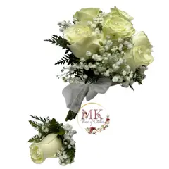 GENERICO - Bouquet de Novia 7 Rosas y Botonier de 1 Rosa