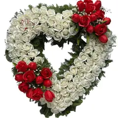 GENERICO - Corona Corazón de Condolencias de 100 Rosas Eternas, Flores Rojas y Atril