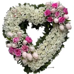 GENERICO - Corona Corazón de Condolencias de 100 Rosas Eternas, Flores Rosadas y Atril