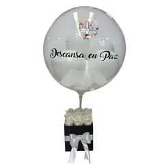GENERICO - Box Cuadrado de 12 Rosas Blancas Eternas y Globo Burbuja