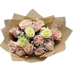 GENERICO - Bouquet de 9 Rosas Rosadas y 3 Rosas Blancas